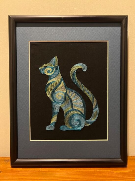 Simply Quilted Other - Homemade Blue & Green Cat Embroidery Art 11X14